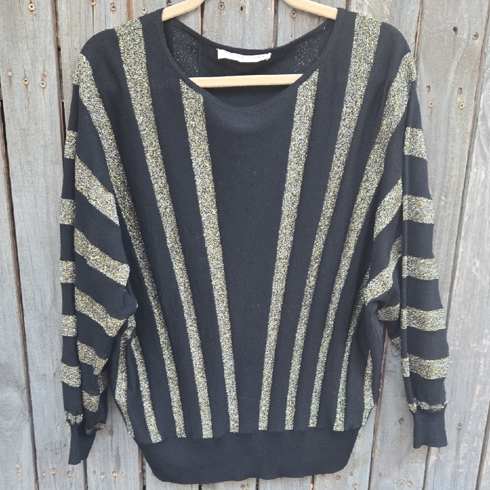 Trina Turk Black and Gold Glitter Stripe Sweater
